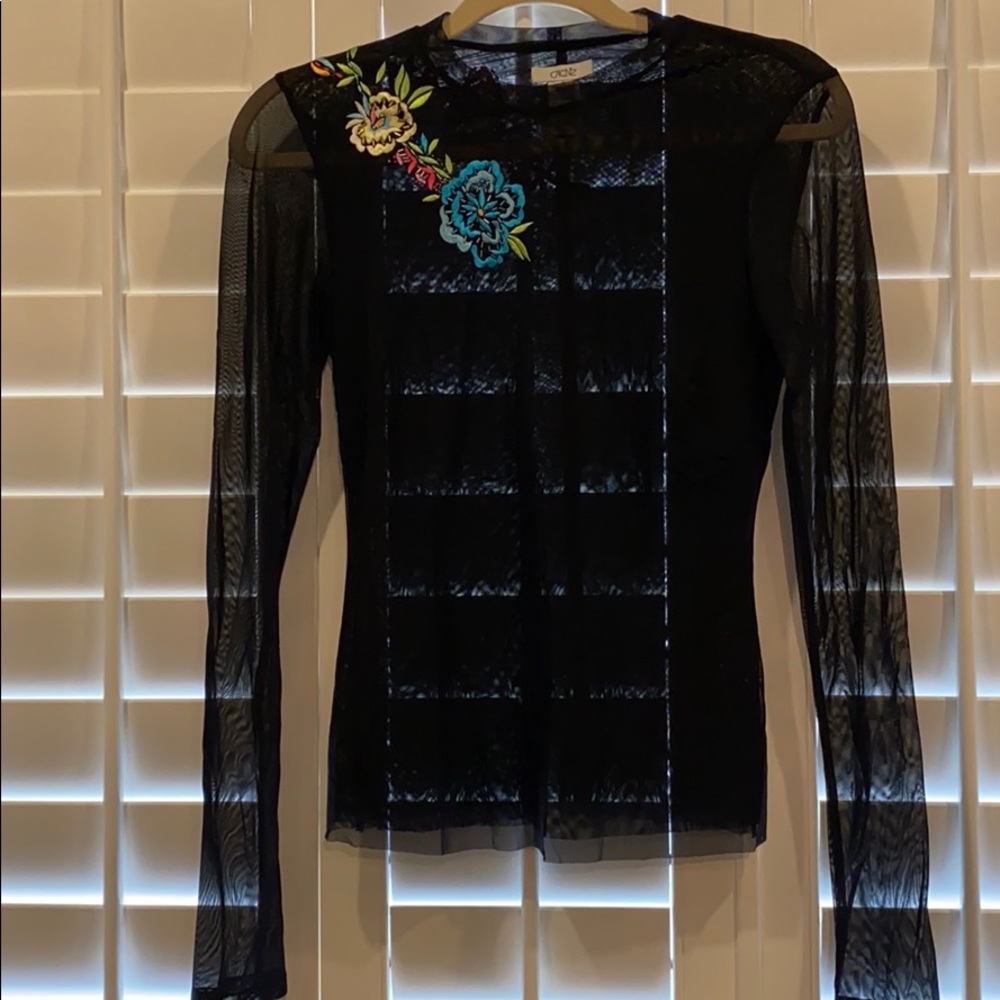 Cache Sheer Floral Embroidered Top